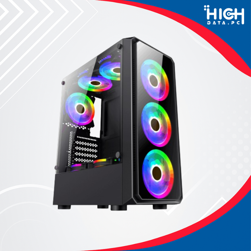 CASE GAMER HALION SPARKO J13 MID TOWER ATX VIDRIO TEMPLADO 6 COOLERS ARGB SIN FUENTE – NEGRO
