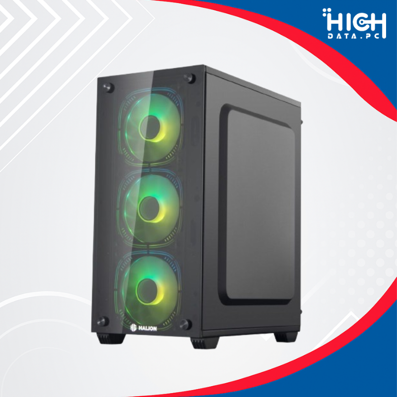 CASE GAMER HALION RAGNAROK 323 MICRO ATX VIDRIO TEMPLADO 4 VENTILADORES RGB FUENTE 550W – NEGRO