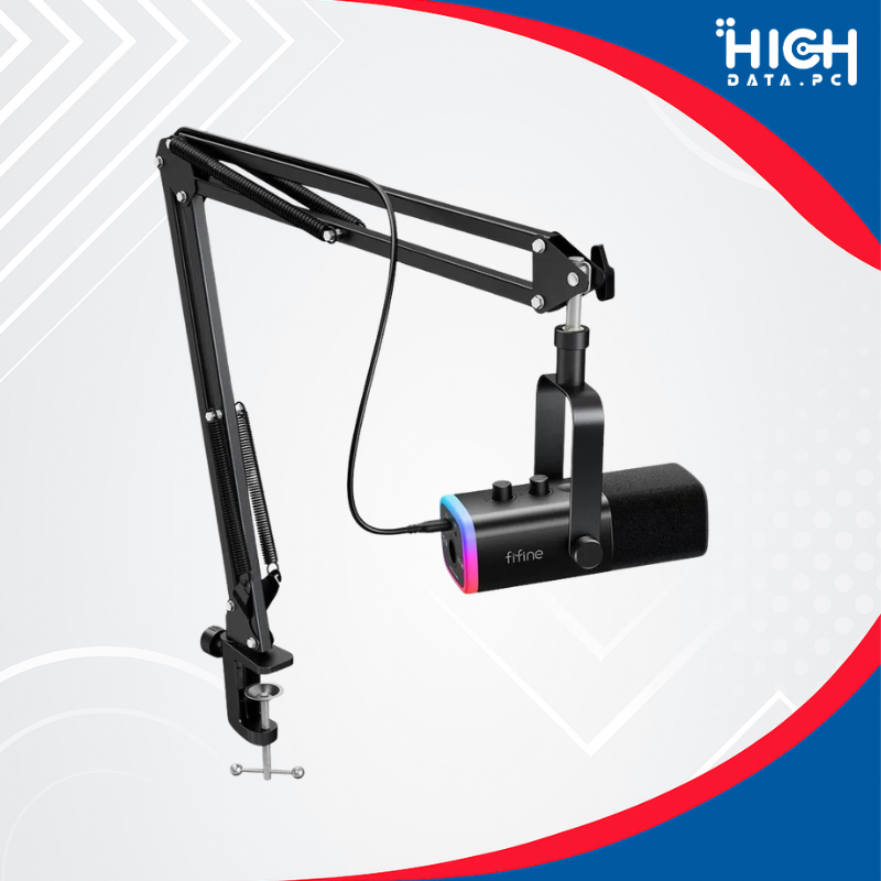 MICRÓFONO GAMER FIFINE AMPLIGAME AM8T, USB/XLR, RGB, BRAZO CS1, BLACK