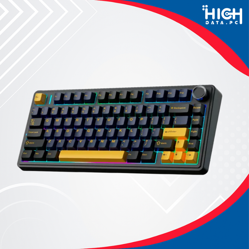 TECLADO MECÁNICO AULA F75 RAINBOW CABLEADO INGLÉS, PINK SWITCH, BLACK/DARK BLUE/ORANGE