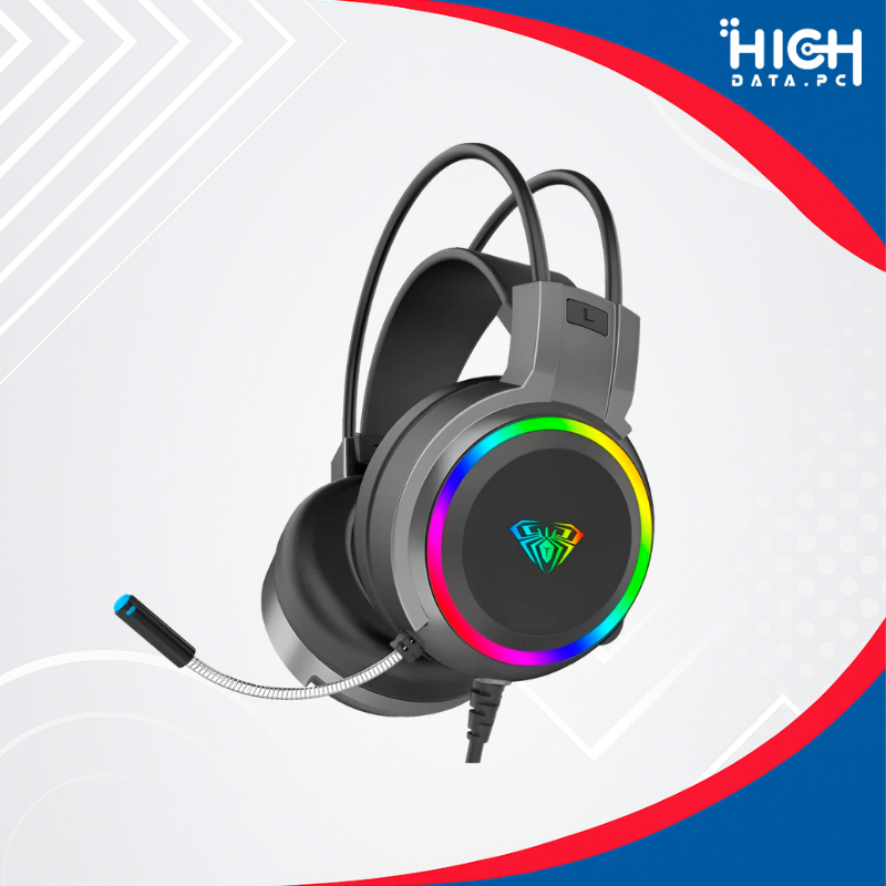 AURICULAR GAMER AULA S608 BLACK CABLEADO, SONIDO ESTÉREO, DRIVERS DE 50 MM, MICRÓFONO Y LUCES RGB