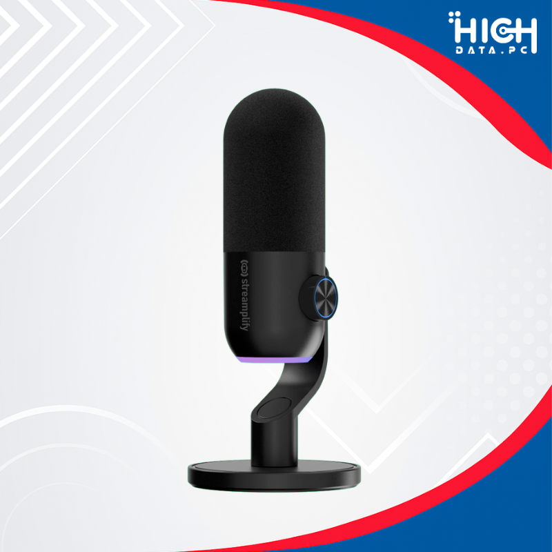 MICRÓFONO STREAMPLIFY MIC MINI-48-RGB USB-C CARDIOIDE CON SOPORTE DE MESA, RGB, NEGRO