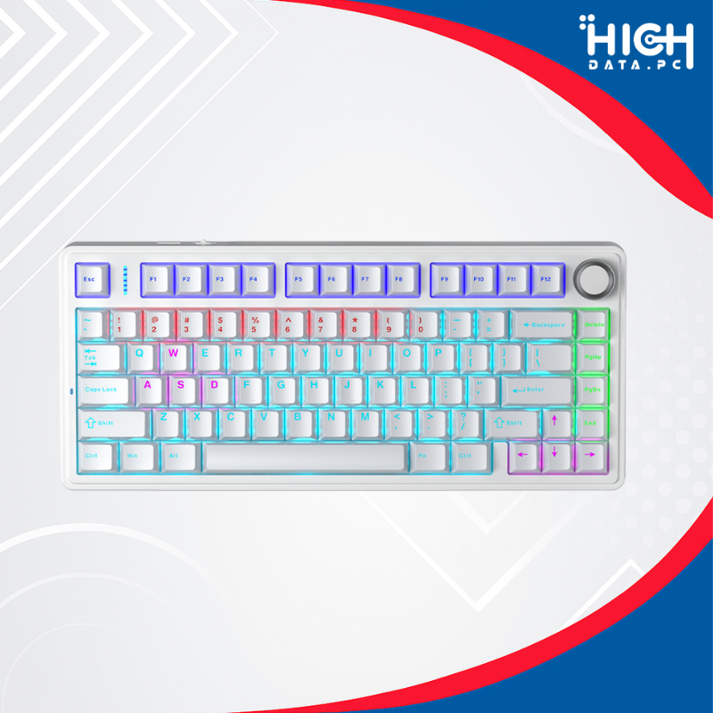 TECLADO MECÁNICO AULA F75 75% WHITE, BLUE SWITCH, RAINBOW, CABLEADO, INGLÉS