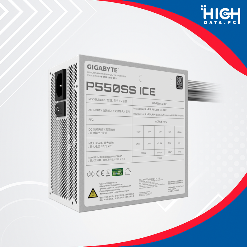FUENTE DE PODER GIGABYTE GP-P550SS ICE 550 W, 80 PLUS SILVER, ATX 3.0, BLANCA - Imagen 2